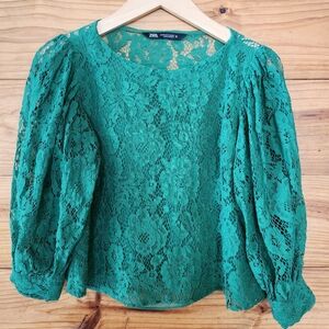 Zara Green Lace Women Top XS